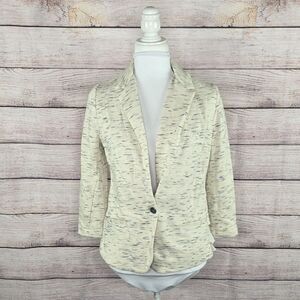 Anthropologie Cartonnier Chiffon Off White Ruffle Knit Soft Shell Blazer NWT